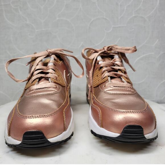Nike Air Max 90 SE Girls 7Y Metallic Pack Bronze Leather Athletic Shoe Sneaker - Picture 6 of 16